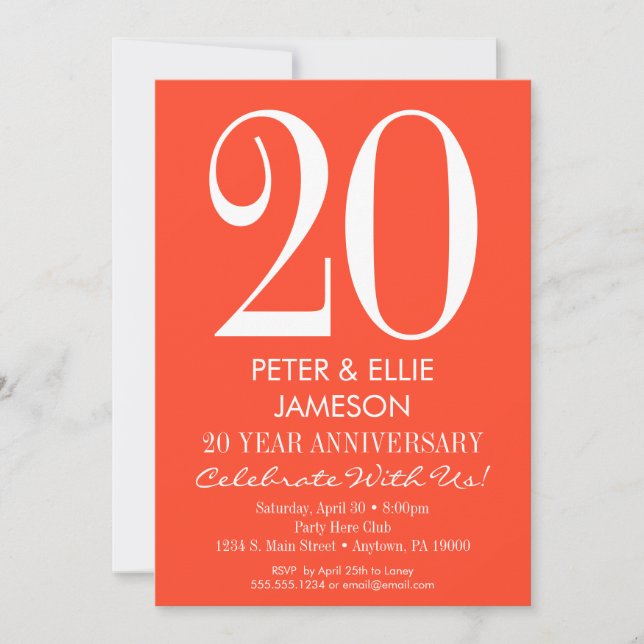 Orange White Modern Simple Anniversary Einladungen (Vorderseite)