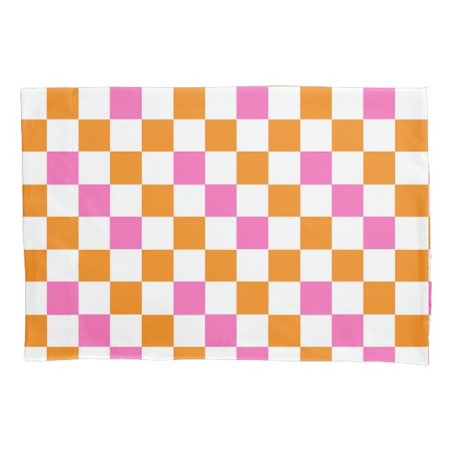 Orange White Pink Checkered Pattern Design  Kissenbezug (Vorderseite)