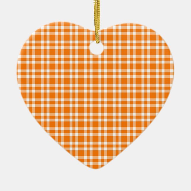 Orange White Plaid Pattern Keramik Ornament (Vorne)