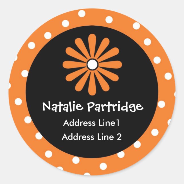 Orange & White Polka Dot Address Labels Runder Aufkleber (Vorderseite)