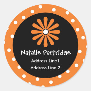 Orange & White Polka Dot Address Labels Runder Aufkleber