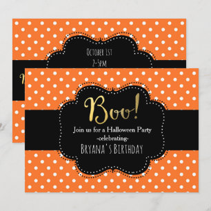 Orange & White Polka Dot Halloween Einladungen
