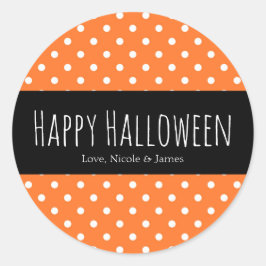 Orange & White Polka Dot Halloween Gefallen Runder Aufkleber