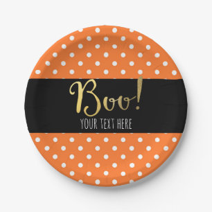 Orange & White Polka Dot Halloween-Party Pappteller