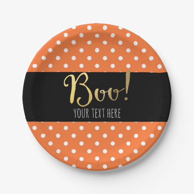 Orange & White Polka Dot Halloween-Party Pappteller (Vorderseite)