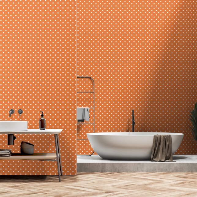 Orange & White Polka Dot Nahtloser Fall Tapete (Badezimmer)