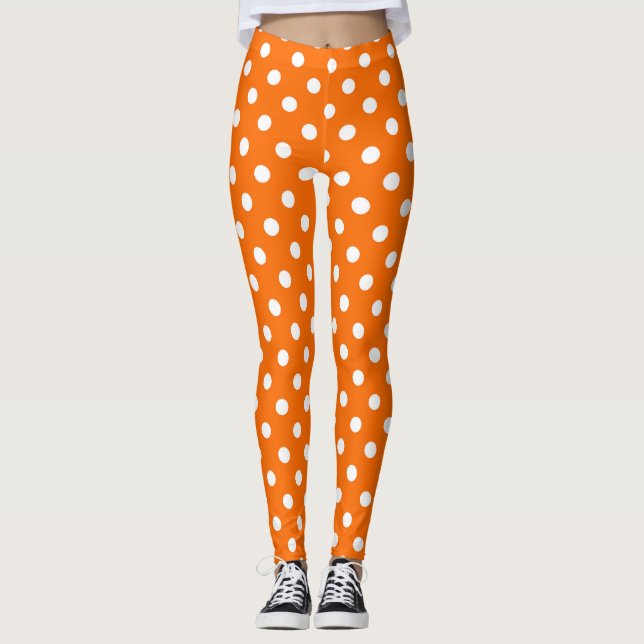 Orange White Polka Dots Design Leggings (Vorderseite)
