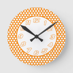Orange & White Polka Dots Runde Wanduhr