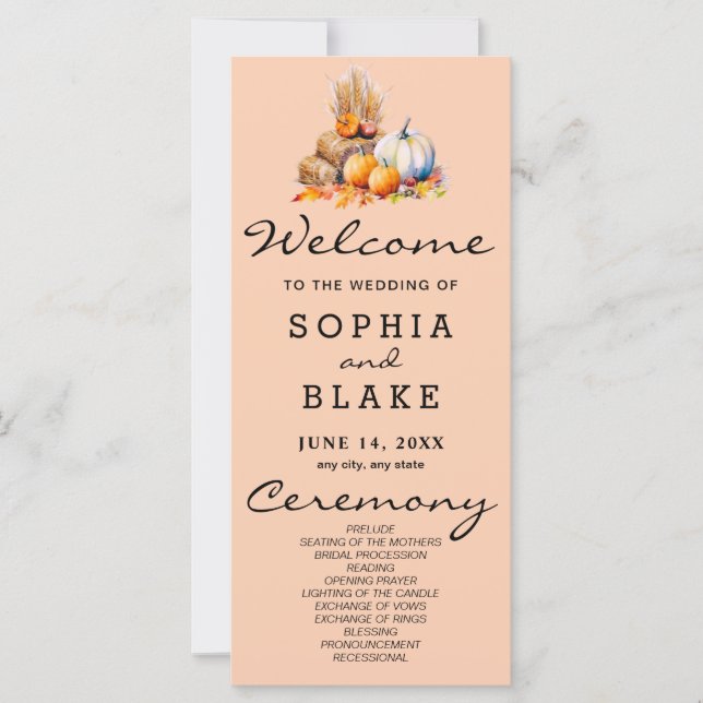 Orange & White Pumpkins Orange Wedding Program (Vorderseite)