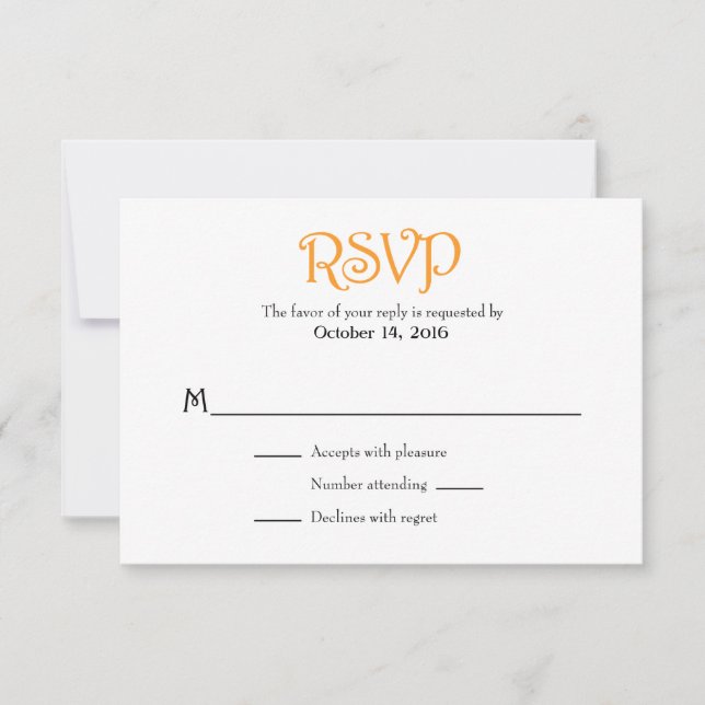 Orange White Schlicht Simple Wedding RSVP Cards (Vorderseite)
