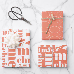 Orange White Simple FroChristmas Moderne Trendy Geschenkpapier Set