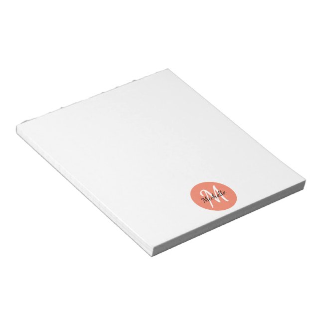 Orange & White Simple Monogram Classic Trendy Notizblock (angewinkelt)