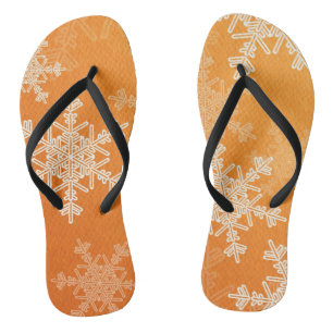 Orange White Snowflakes Minimalistisch Weihnachten Flip Flops