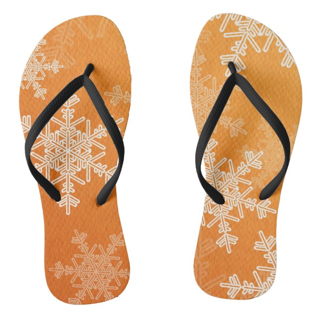 Orange White Snowflakes Minimalistisch Weihnachten Flip Flops (Fußbett)