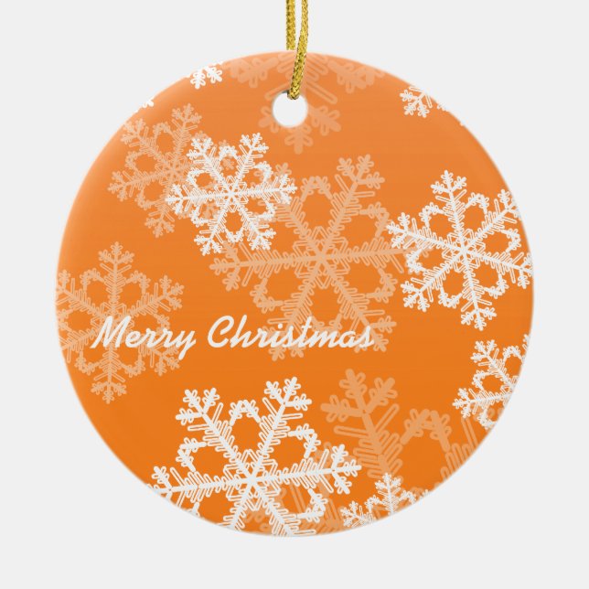 Orange White Snowflakes Minimalistisch Weihnachten Keramik Ornament (Vorne)