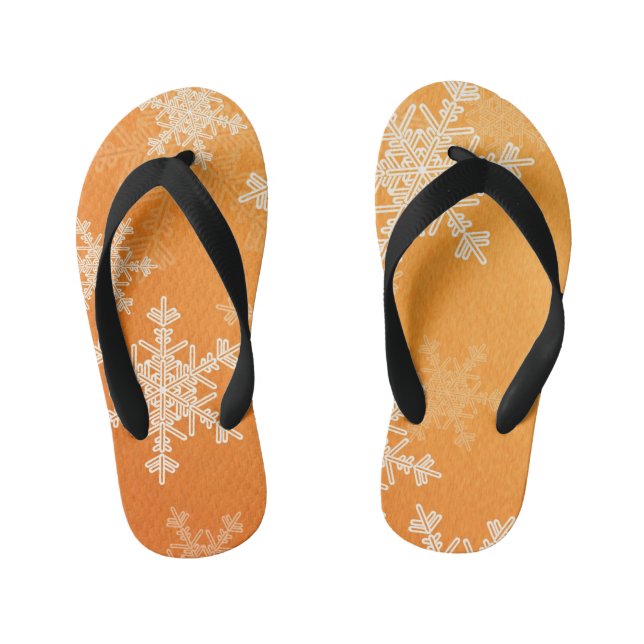 Orange White Snowflakes Minimalistisch Weihnachten Kinderbadesandalen (Fußbett)
