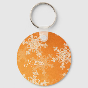 Orange White Snowflakes Minimalistischer Weihnacht Schlüsselanhänger