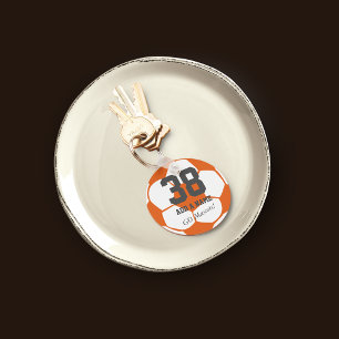Orange White Soccer Ball Team Player ・ Custom Schlüsselanhänger