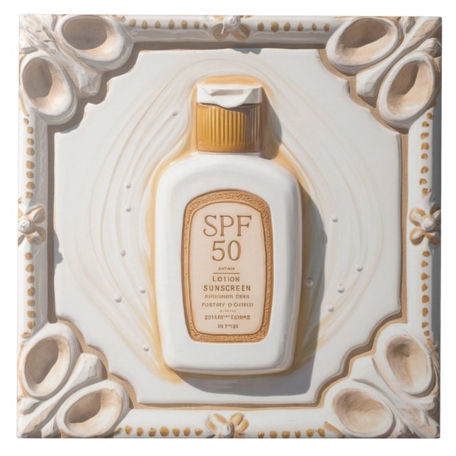 Orange White SPF 50 Sun Cream Beach House Badezimm Fliese (Vorderseite)
