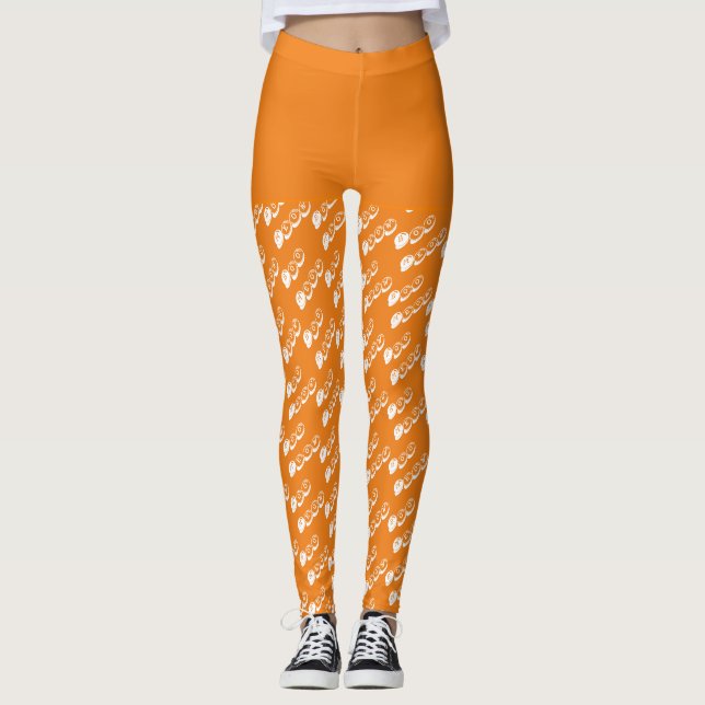 Orange White Spooky Niedlich Boo Halloween Kostüm Leggings (Vorderseite)