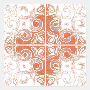 Orange White Swirl Inspiriert von portugiesischer  Quadratischer Aufkleber