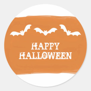 Orange White Watercolor Fledermäuse Halloween Stic Runder Aufkleber
