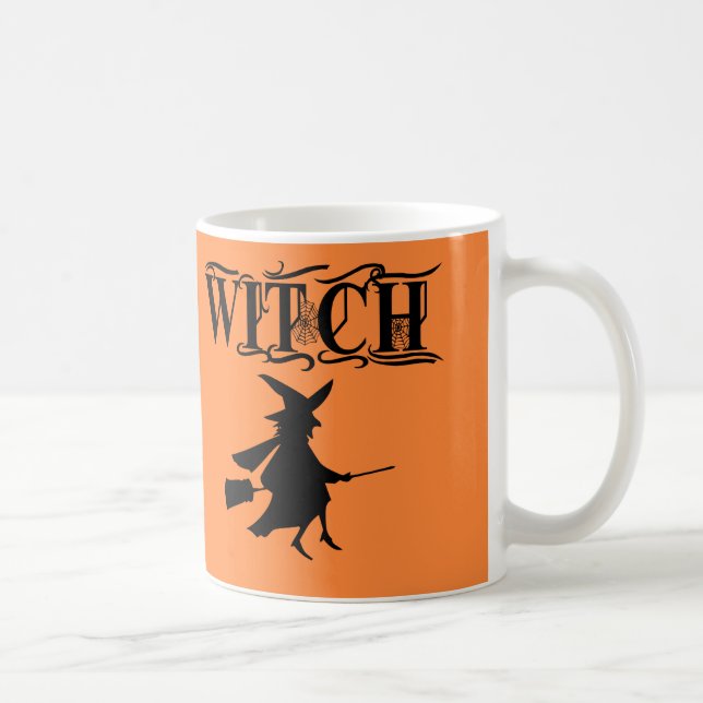 Orange Wicked Flying Hexe Halloween Brownie Kaffeetasse (Rechts)