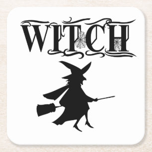 Orange Wicked Flying Witween Halloween Rechteckiger Pappuntersetzer