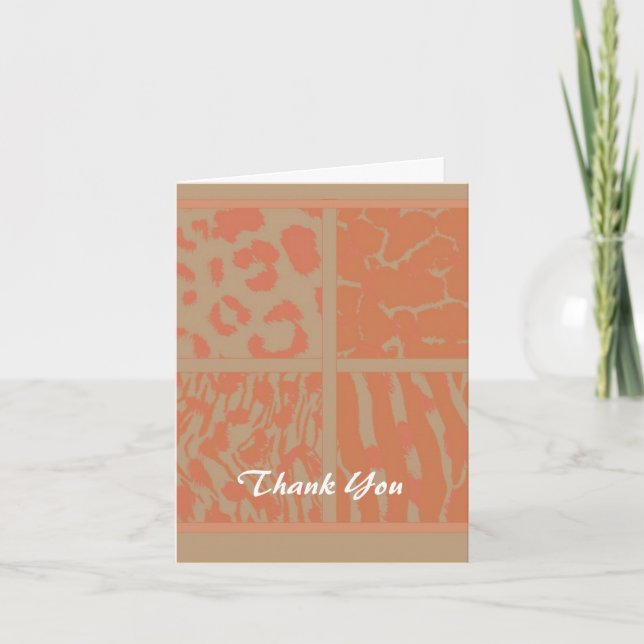 Orange Wild Animal Pattern Vielen Dank Dankeskarte (Vorderseite)