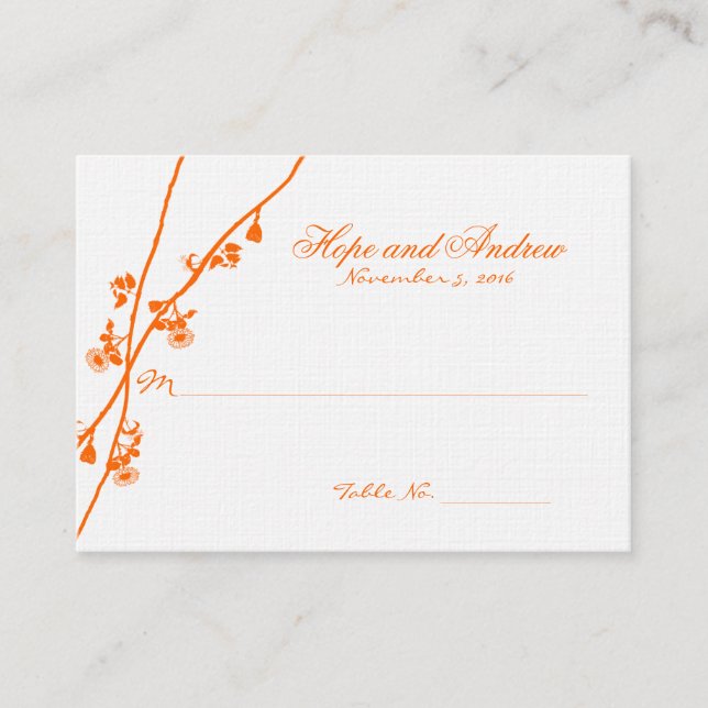 Orange Wild Blume Branche Wedding Platzkarte (Vorderseite)