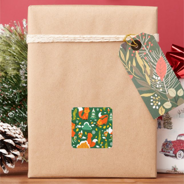 Orange Wild Herbst Winter Forest Fox Quadratischer Aufkleber (Feiertag)