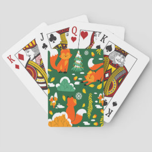 Orange Wild Herbst Winter Forest Fox Spielkarten