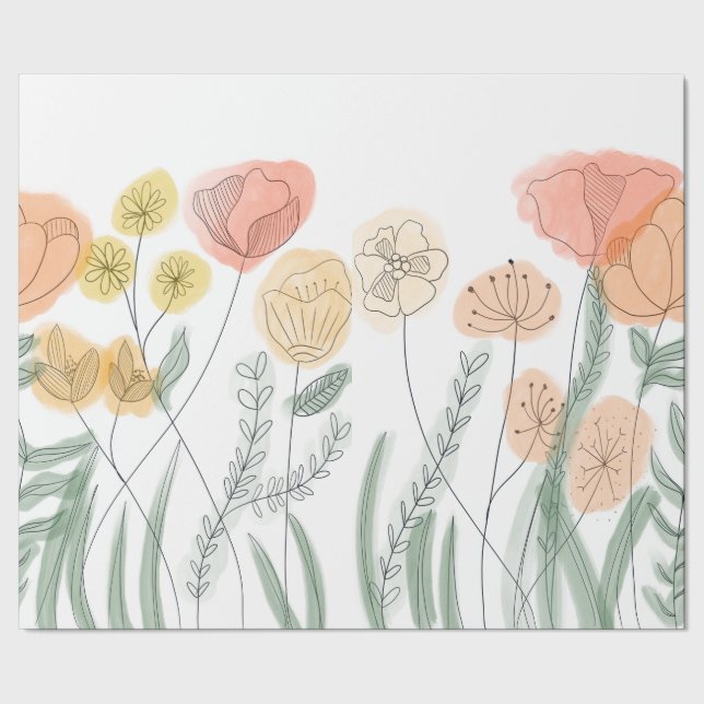 Orange Wildblumen Geschenkpapier (Saum)