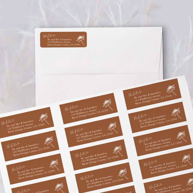 Orange Wildflower Zukunft Mr & Mrs Rücksendeadress (The Future Mr & Mrs address labels in Terracotta Burnt Orange, from my Wildflower Sketch collection)