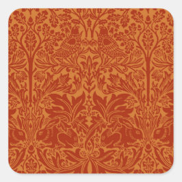 Orange William Morris Birds und Blume Quadratischer Aufkleber