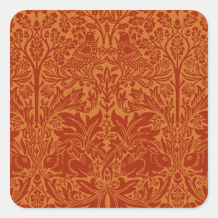 Orange William Morris Birds und Blume Quadratischer Aufkleber