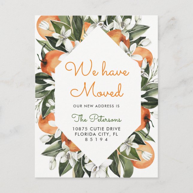 Orange wir bewegen Ankündigung Postkarte verschobe (Vorderseite)