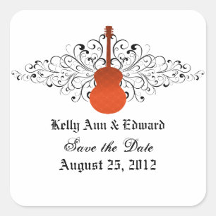 Orange Wirbel Gitarre Save the Date Stickers