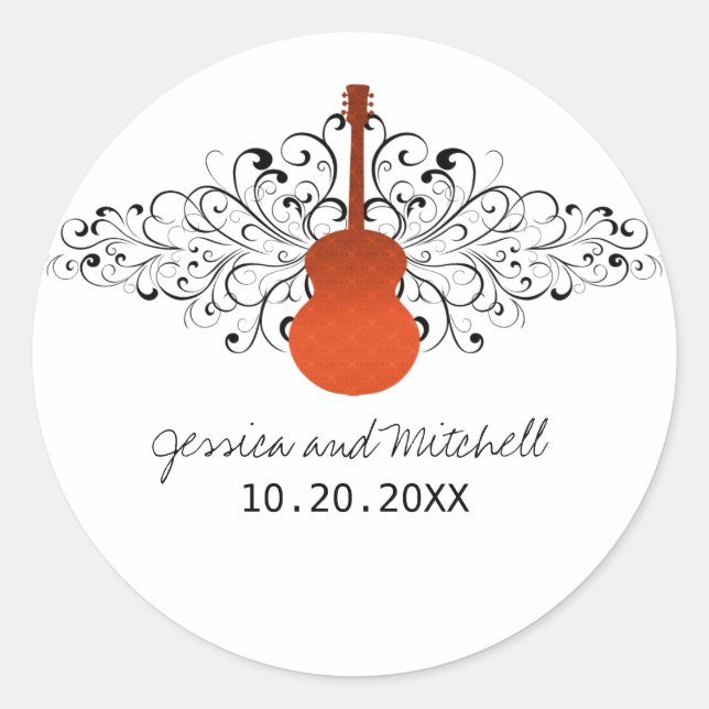 Orange Wirbel Gitarre Wedding Stickers (Vorderseite)
