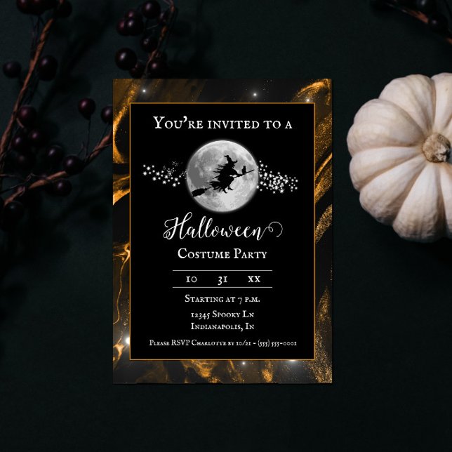 Orange Witch Silhouette Halloween-Party Einladung (Orange Witch Silhouette Halloween Party Invite)
