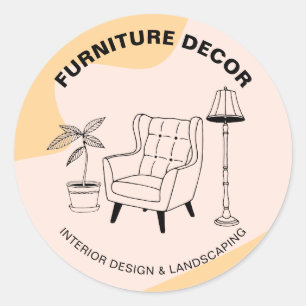 Orange Wohnzimmer Sofa Lampe Pflanzen Dekor Runder Aufkleber