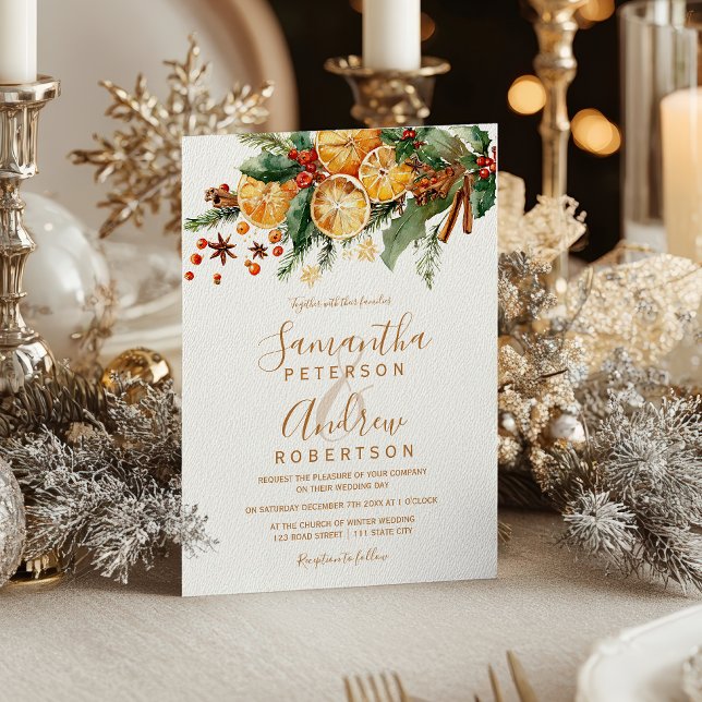 Orange Wreath Citrus Christmas winter wedding Einladung (Orange Wreath Citrus Christmas winter wedding Invitation)