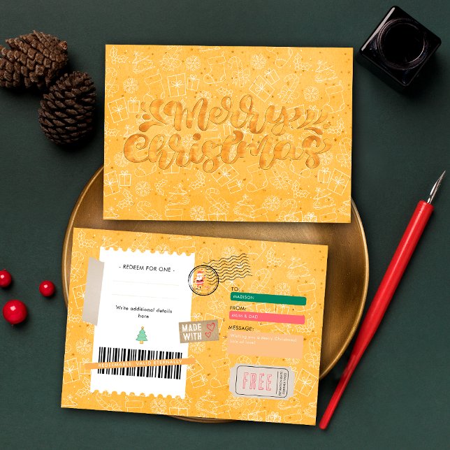 Orange Xmas Muster Weihnachts Ticket Geschenkgutsc (Von Creator hochgeladen)