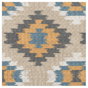 Orange Yellow Aquamarin Blue Taupe Brown Ethnic Lo Stoff