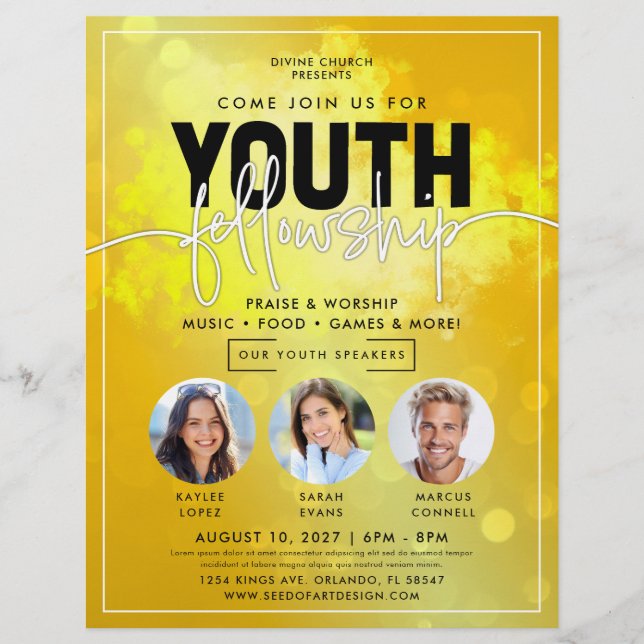 Orange Yellow Bokeh Youth Fellowship Church Flyer (Vorne)