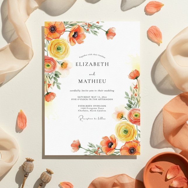 Orange Yellow Botanical Romance Wedding Einladung (Von Creator hochgeladen)