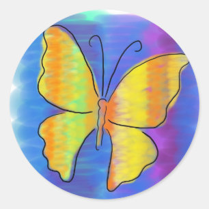 Orange & Yellow Butterfly Runder Aufkleber