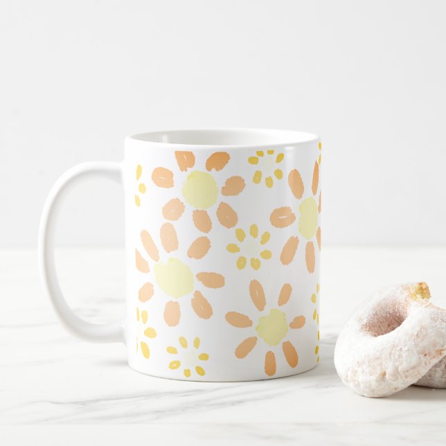 Orange Yellow Daisy Blume Aquarellmuster Kaffeetasse (Mit Donut)