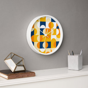 Orange Yellow Dark Navy Blue Retro Art Muster Uhr