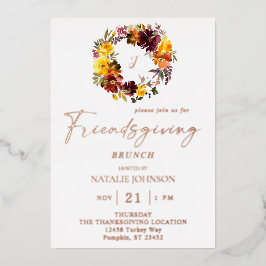 Orange & Yellow Floral Friendsgiving Wreath Folieneinladung